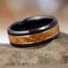 Whiskey Barrel Oak Wood & Black Ceramic Ring With Copper Pinstripes -Johan Jewelry Shop 4081whiskey