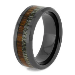Men's Wedding Band With Antler & Ironwood -Johan Jewelry Shop 4092 2 E