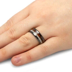 Men's Wedding Band With Antler & Ironwood -Johan Jewelry Shop 4092Handshot