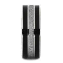 Meteorite Wedding Band With Vinyl LP Record Inlays -Johan Jewelry Shop 4095 1 E