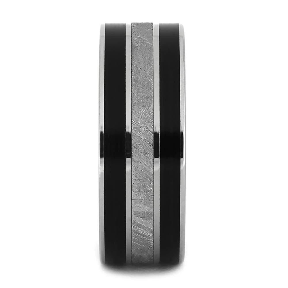 Whiskey Wood Men's Wedding Band With Jade & Meteorite 4 Whiskey Wood Men's Wedding Band With Jade & Meteorite - Image 2