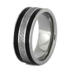 Meteorite Wedding Band With Vinyl LP Record Inlays -Johan Jewelry Shop 4095 2 E