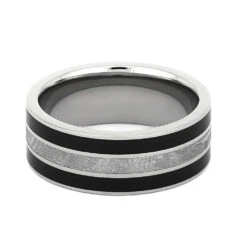 Meteorite Wedding Band With Vinyl LP Record Inlays -Johan Jewelry Shop 4095 3 E