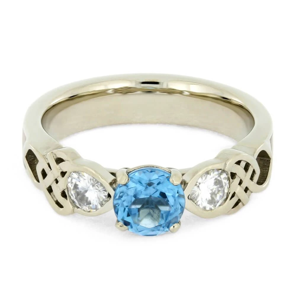 Three Stone Celtic Engagement Ring With Wood Inlay 6 Three Stone Celtic Engagement Ring With Wood Inlay - Image 4