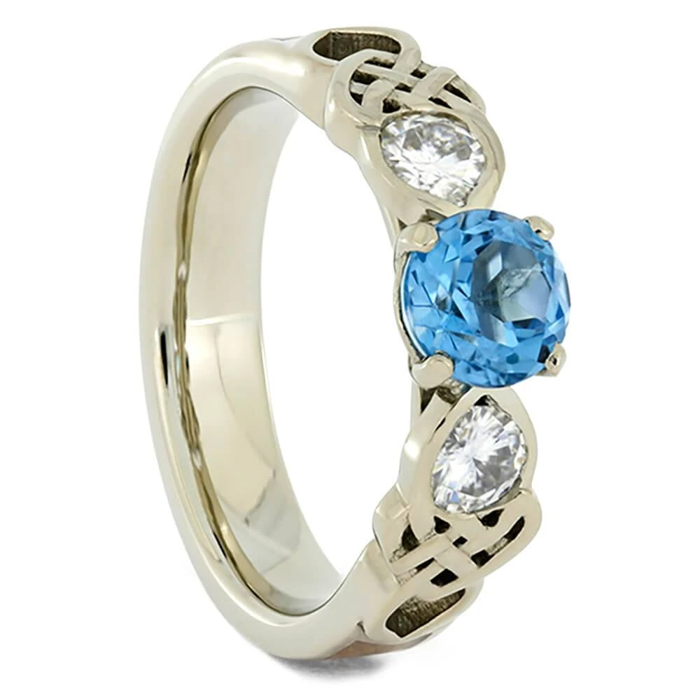 Three Stone Celtic Engagement Ring With Wood Inlay 3 Three Stone Celtic Engagement Ring With Wood Inlay