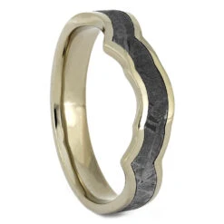 Meteorite Diamond Bridal Set With Polished Gold And Moissanite -Johan Jewelry Shop 4131 E