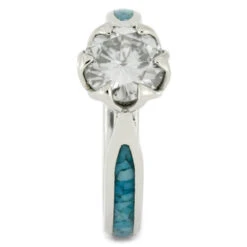 Moissanite Platinum Engagement Ring With Crushed Turquoise -Johan Jewelry Shop 4137 1E