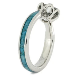 Moissanite Platinum Engagement Ring With Crushed Turquoise -Johan Jewelry Shop 4137 2E