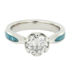 Moissanite Platinum Engagement Ring With Crushed Turquoise -Johan Jewelry Shop 4137 3E