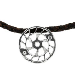 Brown Braided Leather Necklace With Reel Pendant 7 Brown Braided Leather Necklace With Reel Pendant -Johan Jewelry Shop 4157 E
