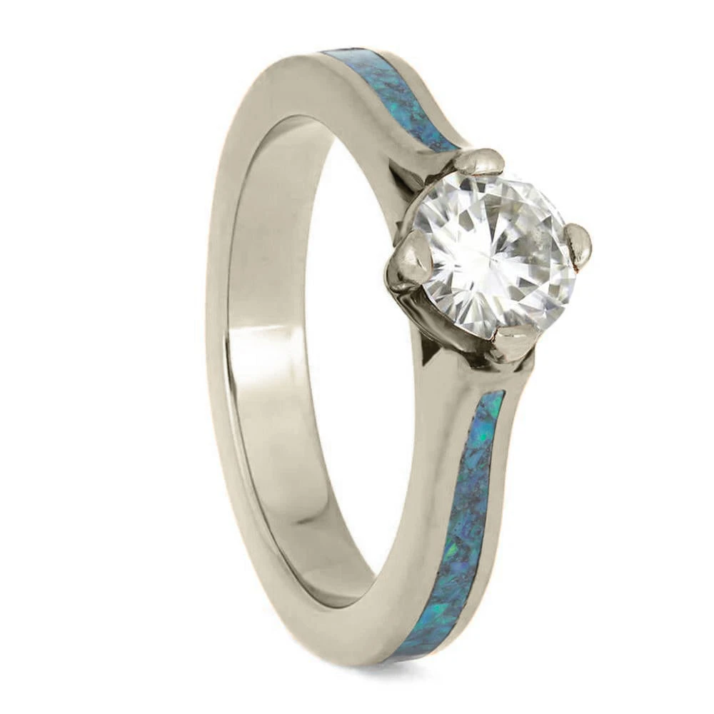 Opal Engagement Ring With Round Cut Moissanite 4 Opal Engagement Ring With Round Cut Moissanite - Image 2