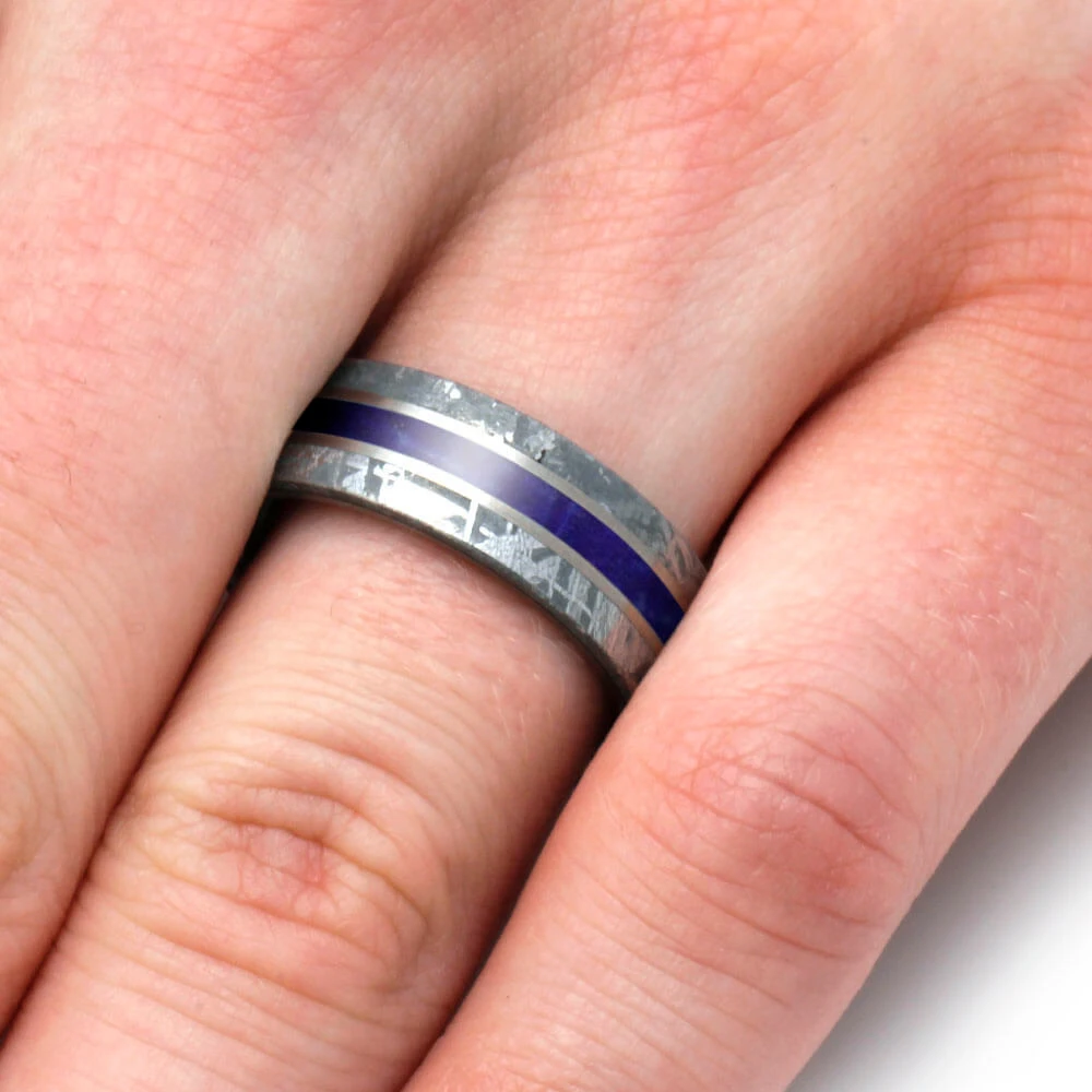 Lapis Lazuli Men's Wedding Band With Meteorite Edges 8 Lapis Lazuli Men's Wedding Band With Meteorite Edges - Image 6