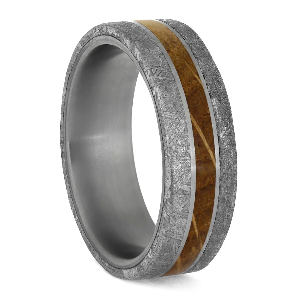 Whiskey Barrel Oak Men's Wedding Band With Meteorite 4 Whiskey Barrel Oak Men's Wedding Band With Meteorite - Image 2