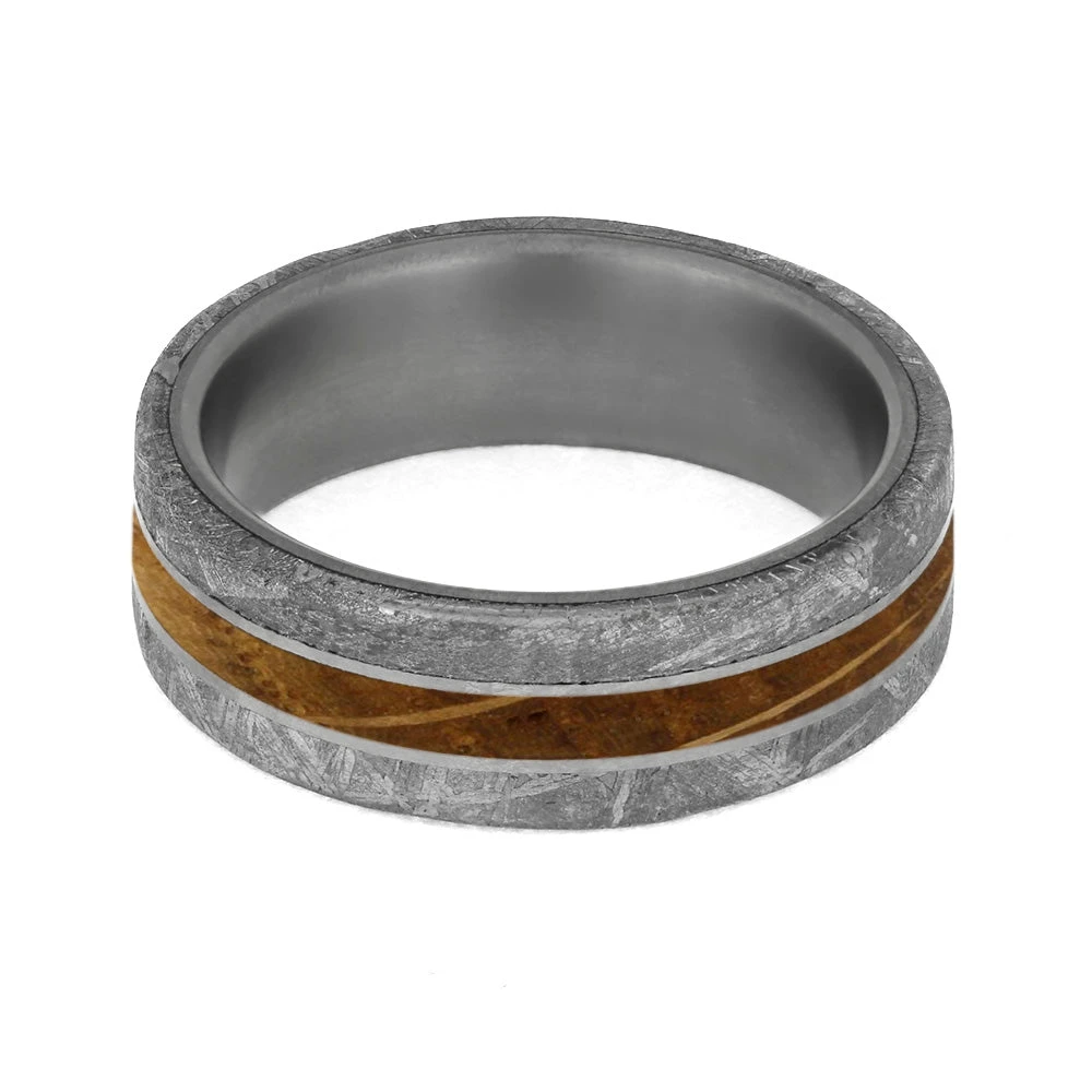 Whiskey Barrel Oak Men's Wedding Band With Meteorite 7 Whiskey Barrel Oak Men's Wedding Band With Meteorite - Image 5