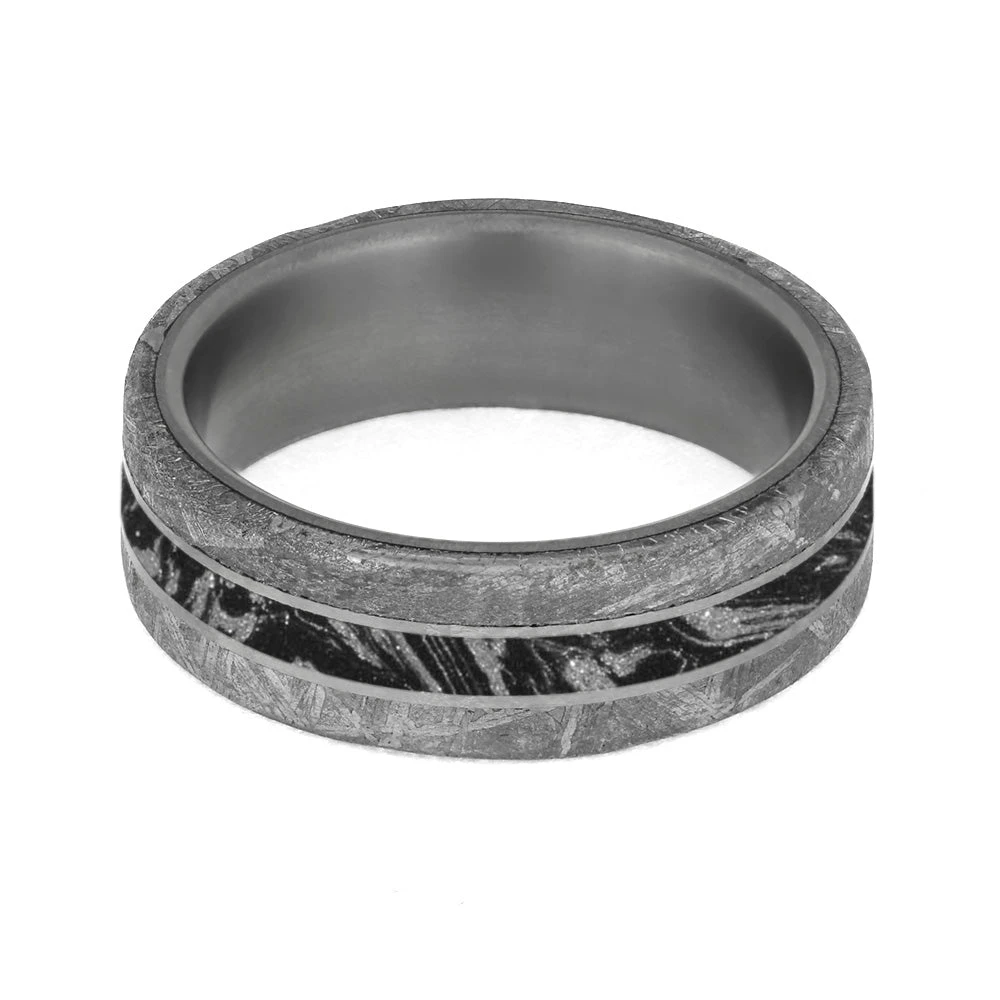 Authentic Meteorite Ring With Black And White Mokume Gane 7 Authentic Meteorite Ring With Black And White Mokume Gane - Image 5
