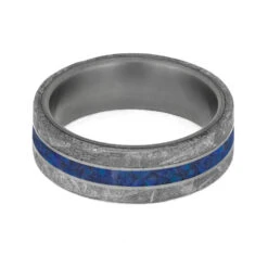 Meteorite And Dark Blue Opal Men's Wedding Band In Matte Titanium 13 Meteorite And Dark Blue Opal Men's Wedding Band In Matte Titanium -Johan Jewelry Shop 4206 OP14 4