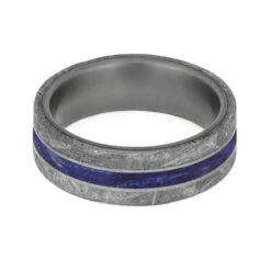 Blue Wood Ring With Meteorite Edges Separated By Titanium Pinstripes 12 Blue Wood Ring With Meteorite Edges Separated By Titanium Pinstripes -Johan Jewelry Shop 4209 Blue BEB 4