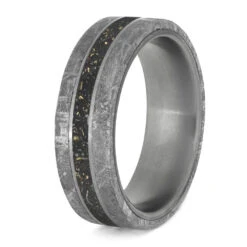 Black Stardust & Meteorite Wedding Band In Matte Titanium -Johan Jewelry Shop 4210 Black SD w YG 3