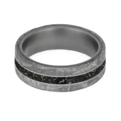 Black Stardust & Meteorite Wedding Band In Matte Titanium -Johan Jewelry Shop 4210 Black SD w YG 4