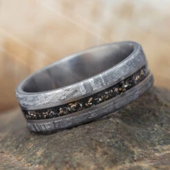 Black Stardust & Meteorite Wedding Band In Matte Titanium