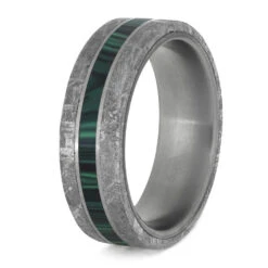Malachite And Meteorite Men's Wedding Band, Green Ring For Man -Johan Jewelry Shop 4218 Malachite 3