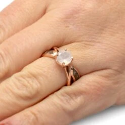 Moonstone Engagement Ring With Dinosaur Bone -Johan Jewelry Shop 4220 Handshot