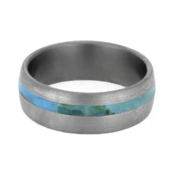 Turquoise Wedding Band With Brushed Titanium Finish 12 Turquoise Wedding Band With Brushed Titanium Finish -Johan Jewelry Shop 4223 Turquoise 4