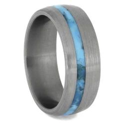 Turquoise Wedding Band With Brushed Titanium Finish 9 Turquoise Wedding Band With Brushed Titanium Finish -Johan Jewelry Shop 4223new