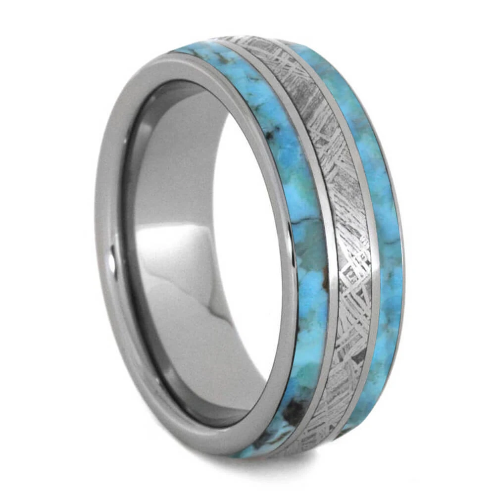 Meteorite Ring With Authentic Turquoise And Titanium Pinstripes 4 Meteorite Ring With Authentic Turquoise And Titanium Pinstripes - Image 2