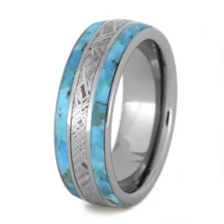 Meteorite Ring With Authentic Turquoise And Titanium Pinstripes 11 Meteorite Ring With Authentic Turquoise And Titanium Pinstripes -Johan Jewelry Shop 4238 Turquoise 3