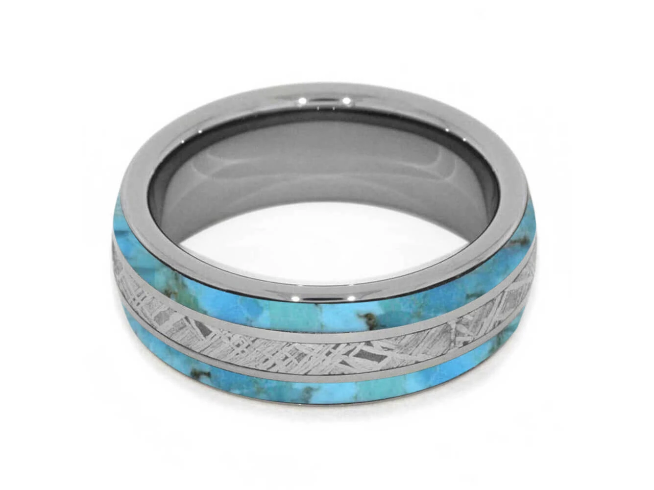 Meteorite Ring With Authentic Turquoise And Titanium Pinstripes 7 Meteorite Ring With Authentic Turquoise And Titanium Pinstripes - Image 5
