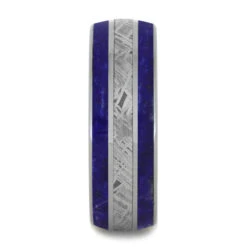Blue Lapis Lazuli Ring With Meteorite Inlays, Titanium Men's Wedding Band 9 Blue Lapis Lazuli Ring With Meteorite Inlays, Titanium Men's Wedding Band -Johan Jewelry Shop 4239 Lapis 2