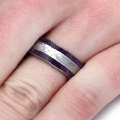 Purple Wood & Meteorite Men's Wedding Band -Johan Jewelry Shop 4242 Purple BEB Hand