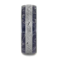 Meteorite & Blue Mokume Gane Men's Wedding Band -Johan Jewelry Shop 4249 Blue White Mokume 2