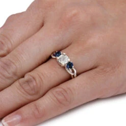 Alternative Engagement Ring With Branch Design And Blue Sapphires -Johan Jewelry Shop 4255hand4prong