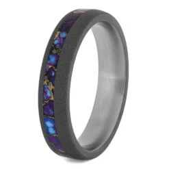 Lava Mosaic Turquoise Wedding Band In Sandblasted Titanium -Johan Jewelry Shop 4288 2 E