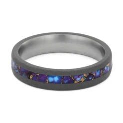 Lava Mosaic Turquoise Wedding Band In Sandblasted Titanium -Johan Jewelry Shop 4288 3 E