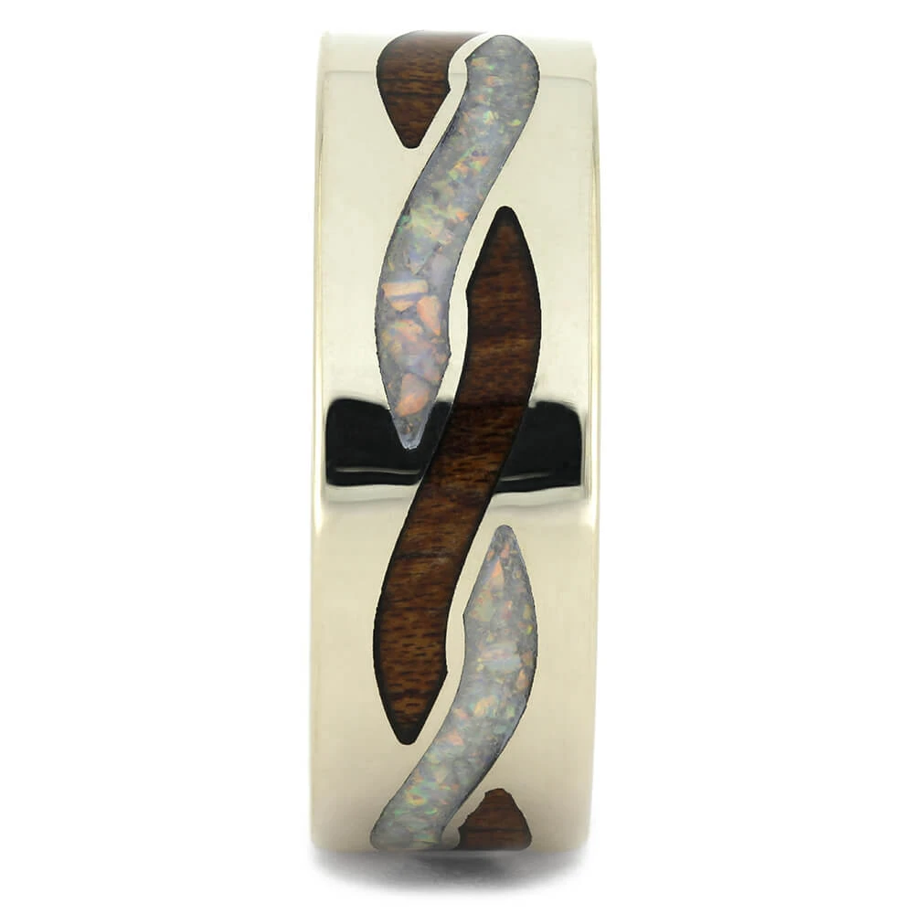 Opal & Wood Wedding Band With Twist Inlays 4 Opal & Wood Wedding Band With Twist Inlays - Image 2