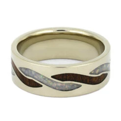 Opal & Wood Wedding Band With Twist Inlays 10 Opal & Wood Wedding Band With Twist Inlays -Johan Jewelry Shop 4289 3E