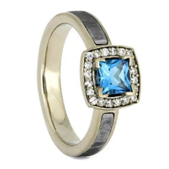 Blue Topaz Halo Engagement Ring -Johan Jewelry Shop 4296 E