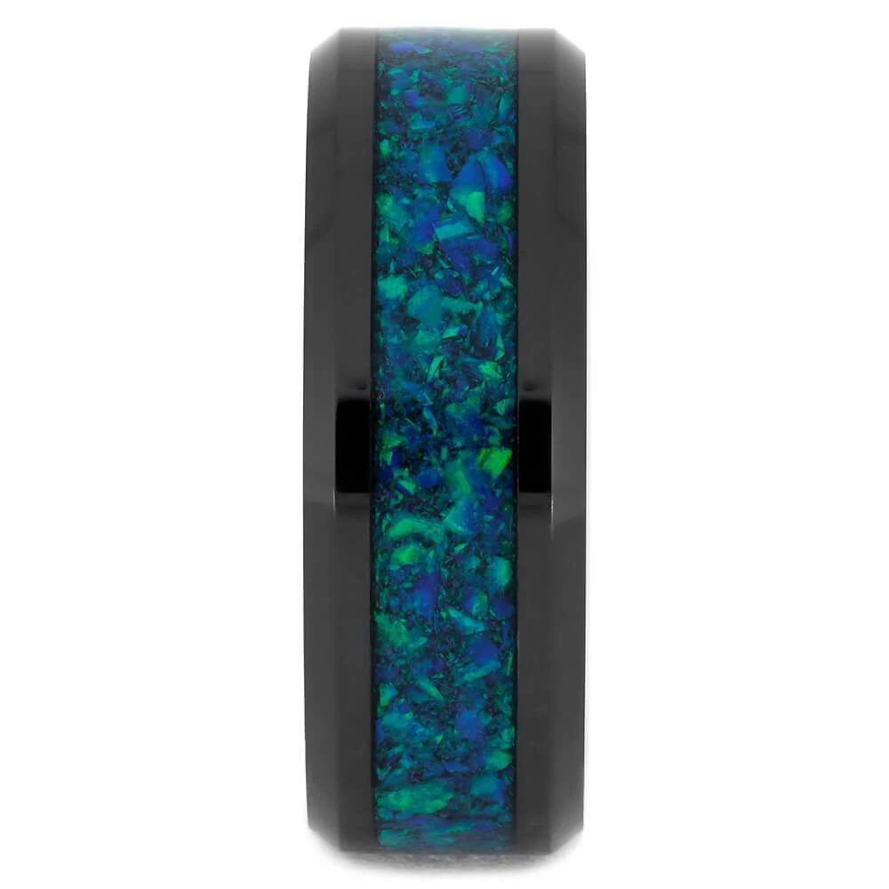 Black Ceramic & Blue Opal Men's Wedding Band 5 Black Ceramic & Blue Opal Men's Wedding Band - Image 3