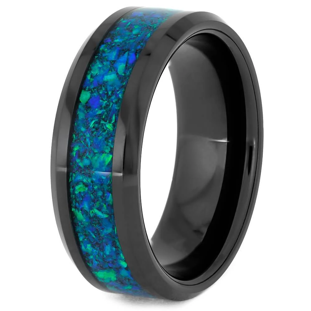 Black Ceramic & Blue Opal Men's Wedding Band 6 Black Ceramic & Blue Opal Men's Wedding Band - Image 4