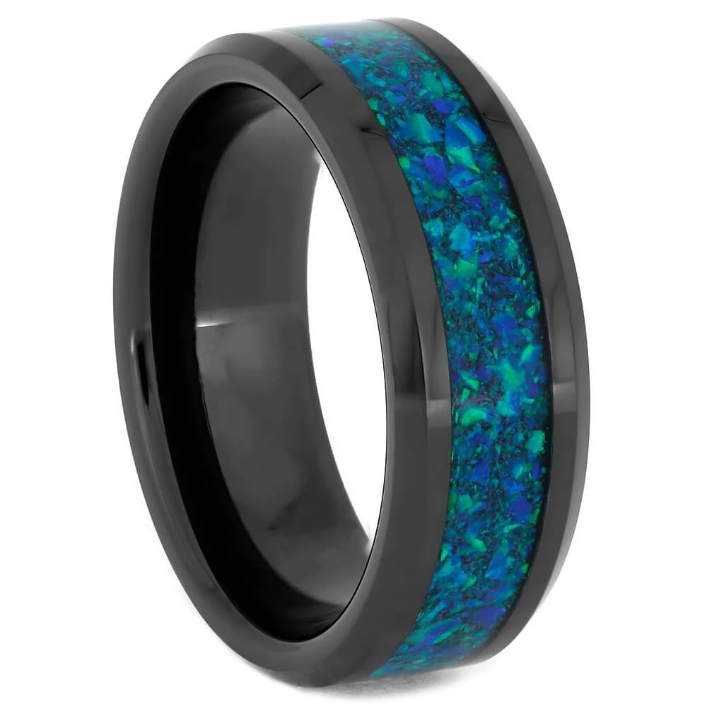 Black Ceramic & Blue Opal Men's Wedding Band 4 Black Ceramic & Blue Opal Men's Wedding Band - Image 2