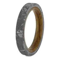 Thin Meteorite Women's Wedding Band With Whiskey Barrel Wood Sleeve 11 Thin Meteorite Women's Wedding Band With Whiskey Barrel Wood Sleeve -Johan Jewelry Shop 4304 2E