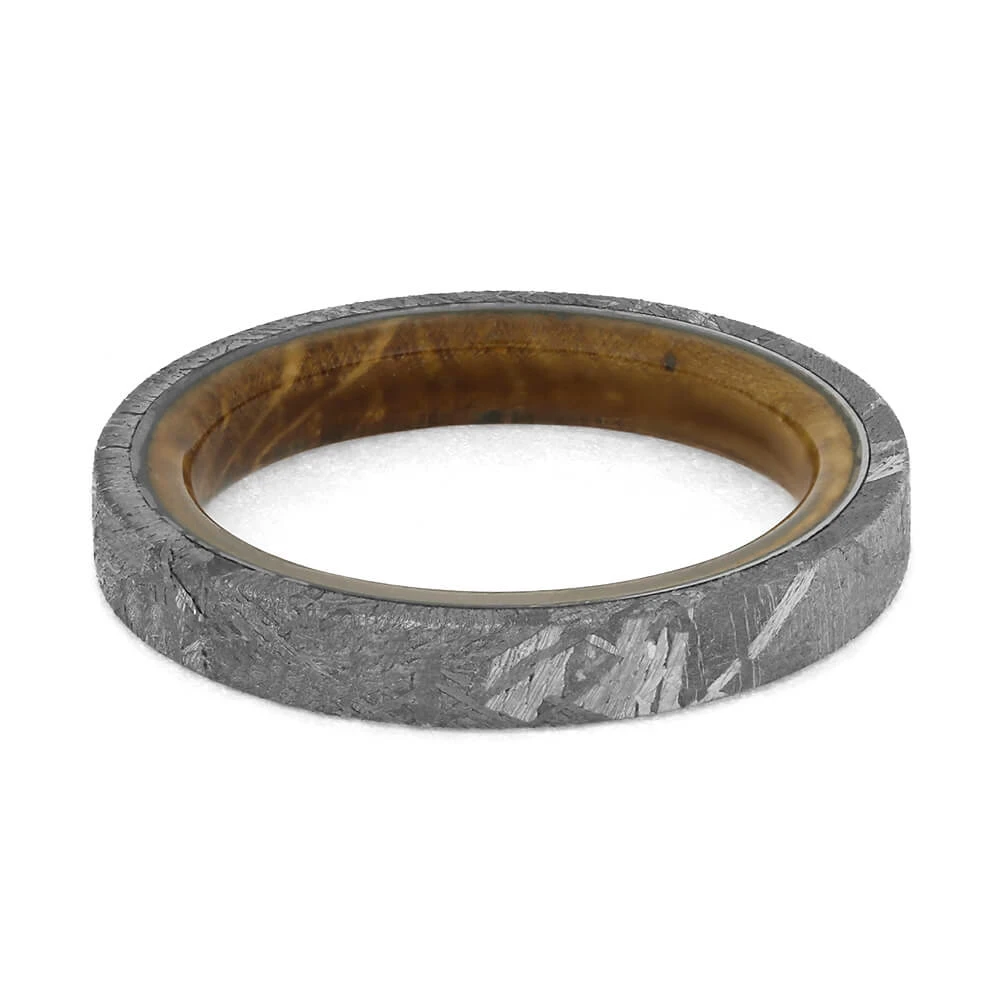 Thin Meteorite Women's Wedding Band With Whiskey Barrel Wood Sleeve 7 Thin Meteorite Women's Wedding Band With Whiskey Barrel Wood Sleeve - Image 5