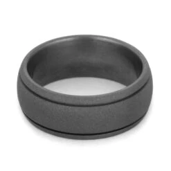 Round Wedding Ring With Sandblasted Titanium And Grooved Pinstripes -Johan Jewelry Shop 430beb52483b855280b0a26e69975b78