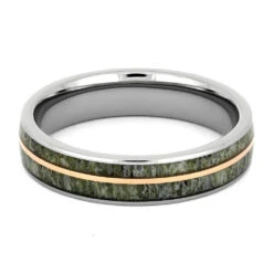 Antler Wedding Band With Rose Gold Pinstripe In Titanium -Johan Jewelry Shop 4310 3 E