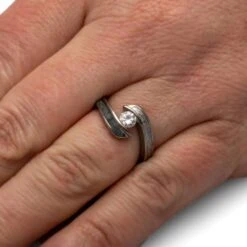 Diamond Engagement Ring With Meteorite & Dino Bone -Johan Jewelry Shop 4319hand