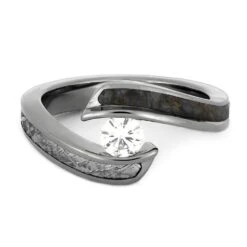Diamond Engagement Ring With Meteorite & Dino Bone -Johan Jewelry Shop 4319newflat