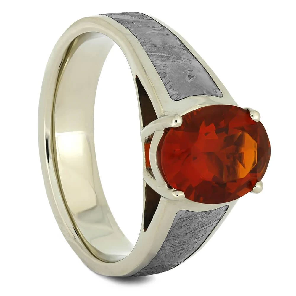 Fire Opal Engagement Ring With Meteorite 3 Fire Opal Engagement Ring With Meteorite
